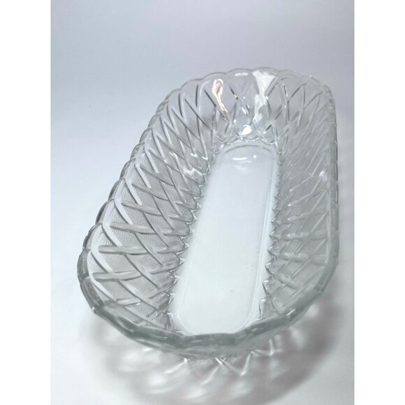 INDIANA GLASS Celery Dish Clear Glass 10" Oval Pretzel Pattern Textured Vintage - Picture 1 of 7